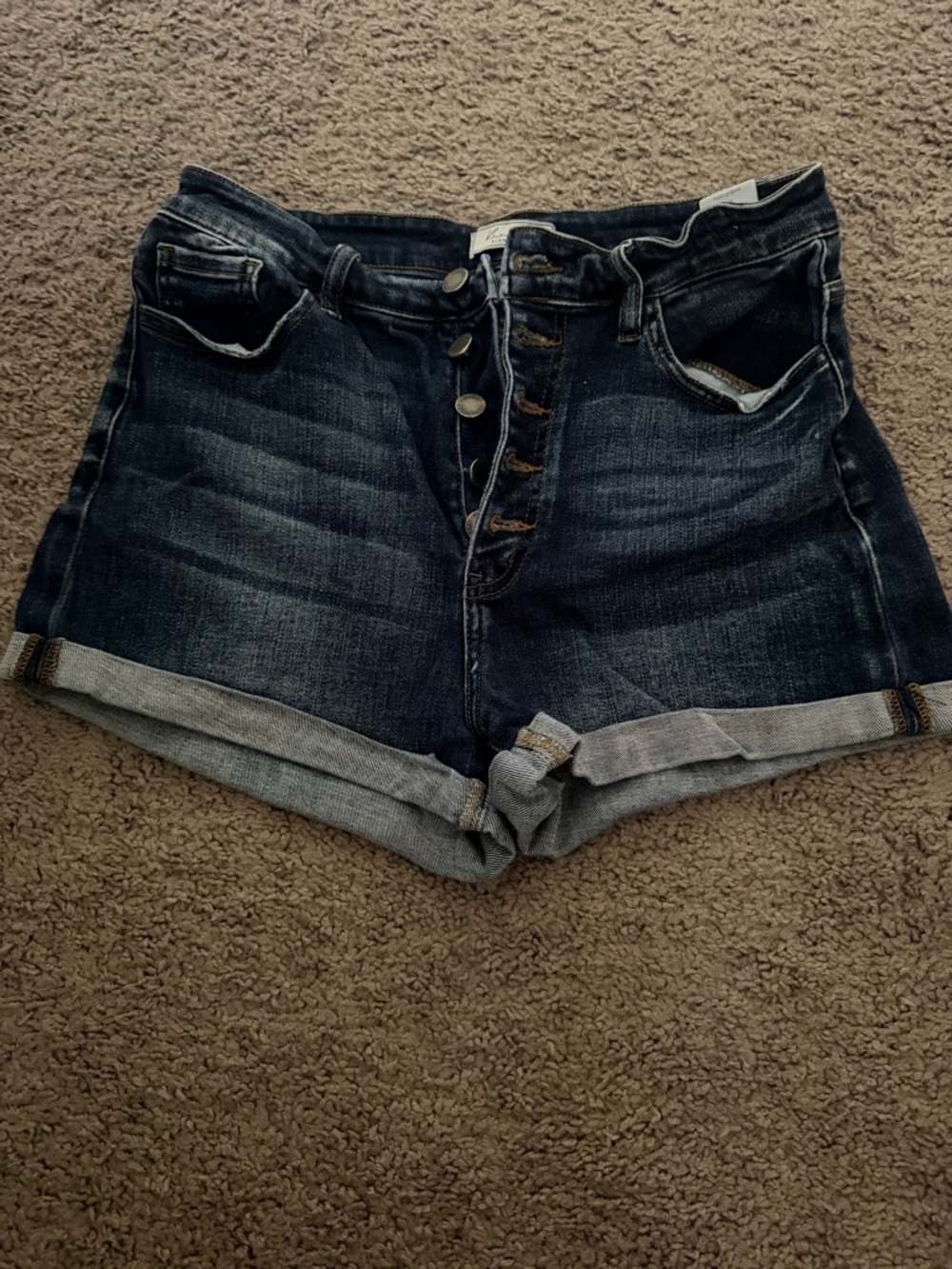 KanCan Dark Blue Button-Fly Rolled Cuff Denim Shorts
